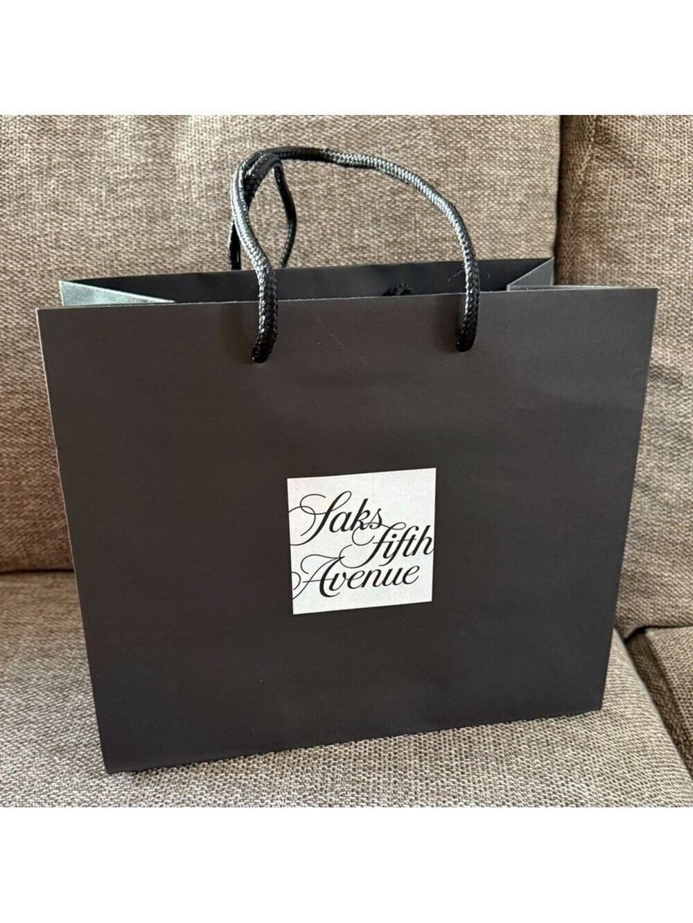 Saks Fifth Avenue Empty Paper Black Bag Medium Authentic Luxury